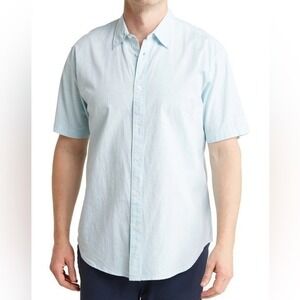 Coastaoro Men’s Light Blue Woven Slub Short Sleeve Button Front Linen Shirt NWOT